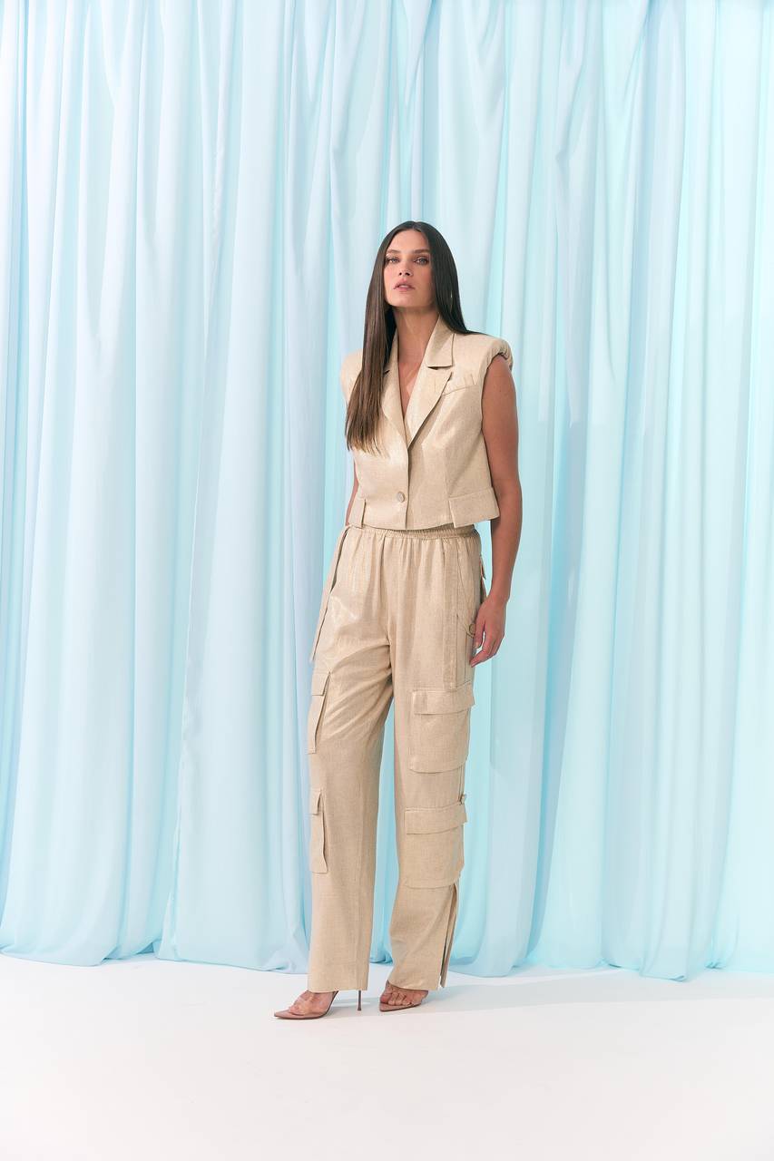 Blazer Cropped Linho Dourado - BLZ2001