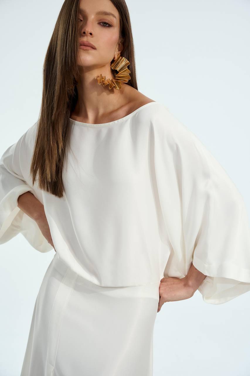 Vestido Midi Manga Ampla - Off White VES0012