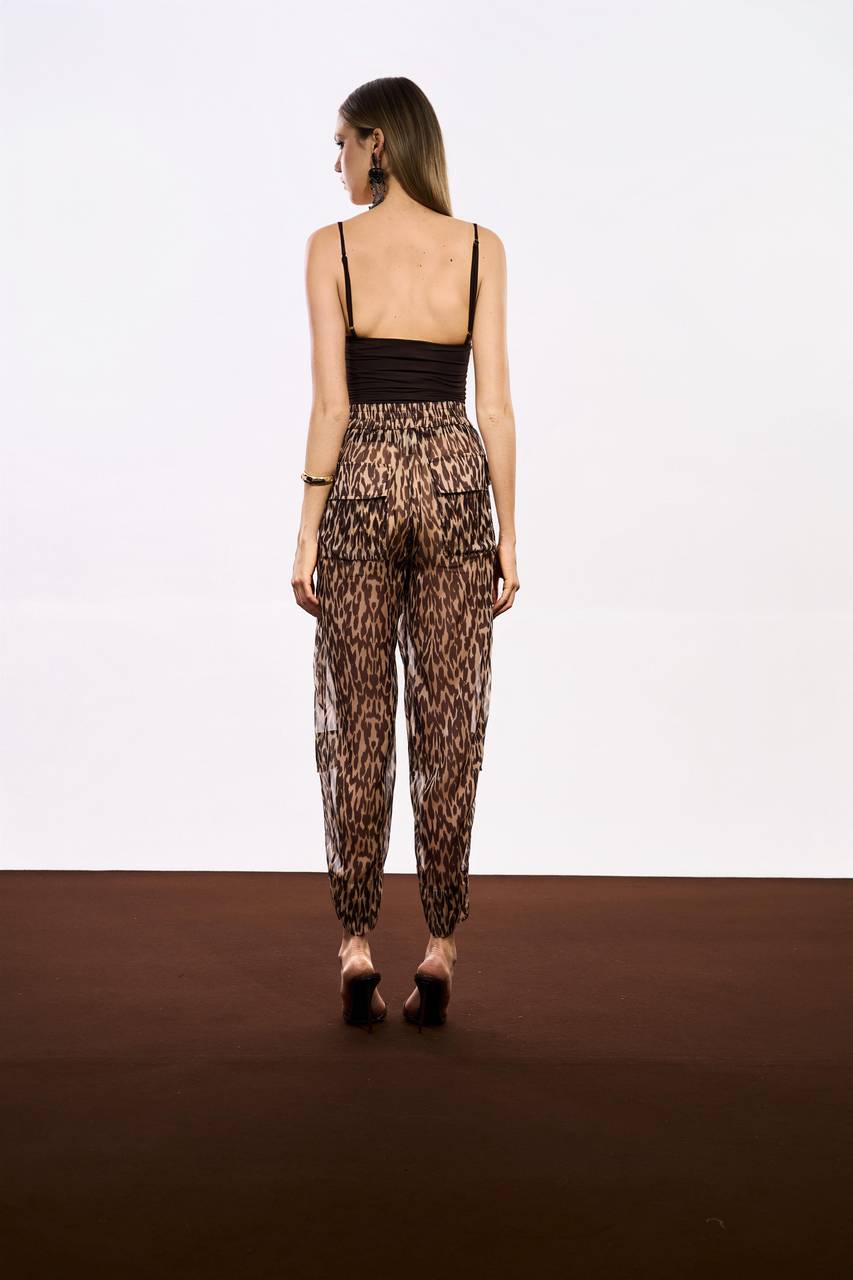 Calça Slouch Com Pregas Na Barra - Animal Print Choco CAL0145ANPRCH