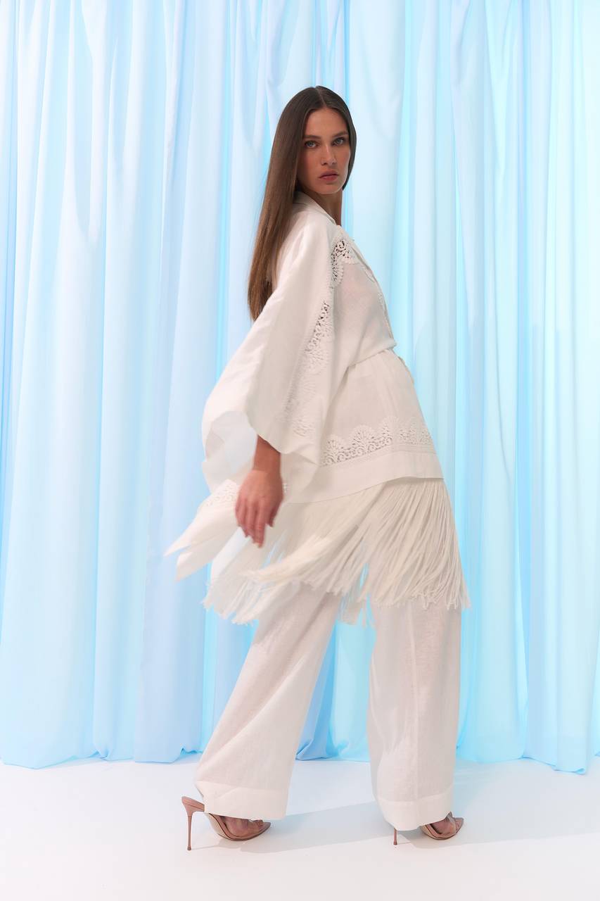 Kaftan Franja Macramê - Off White BLU2003OFF