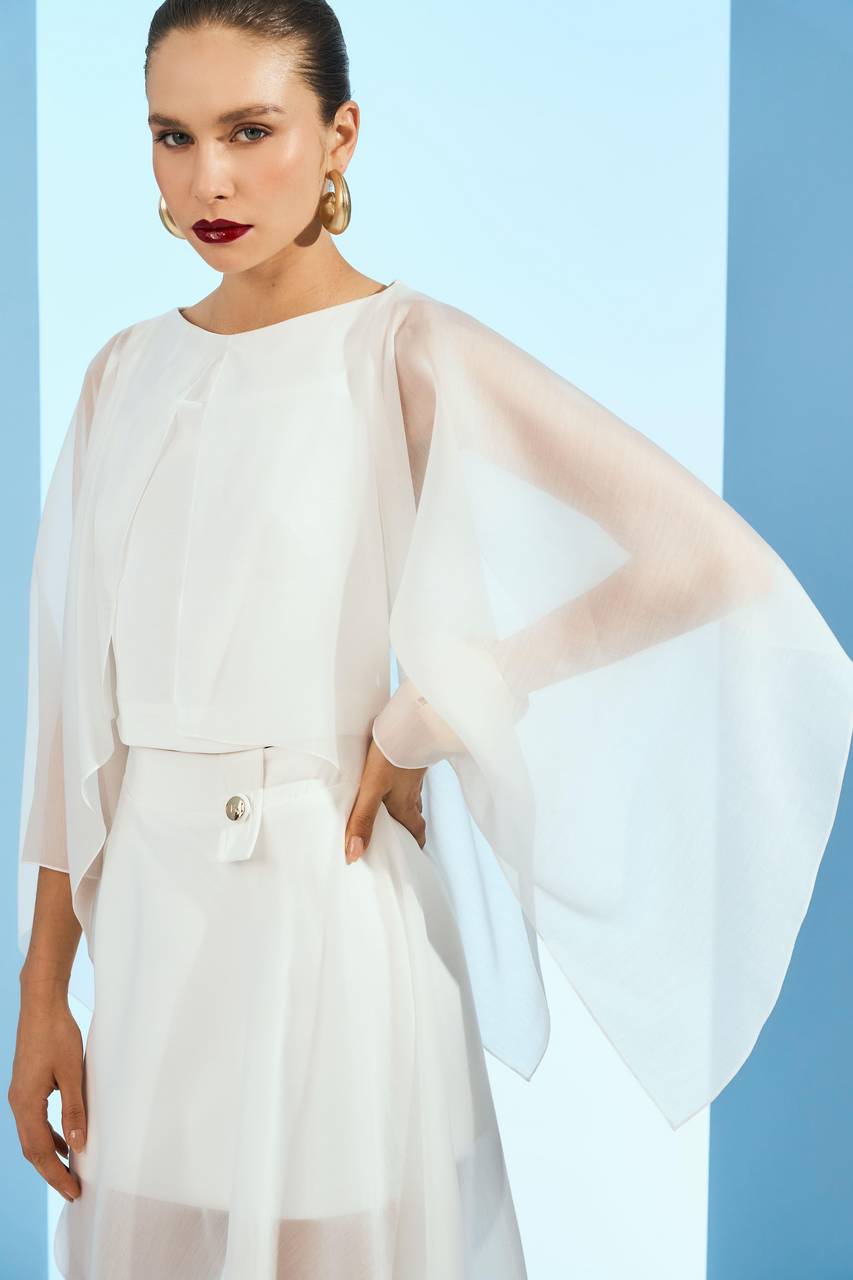 Blusa Crepe Manga Envelope C/ Transparencia - Off White BLU0054OFF