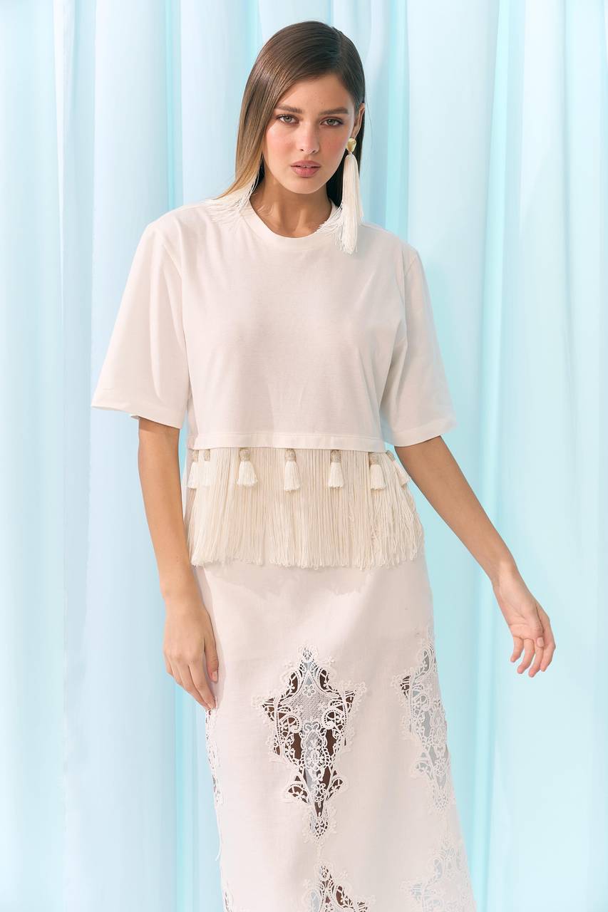 T.shirt Franjas - Off White BLU2037