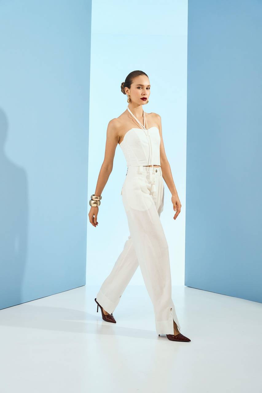 Calça Sloutch Linho Fenda Frente - Off White CAL0076OFF