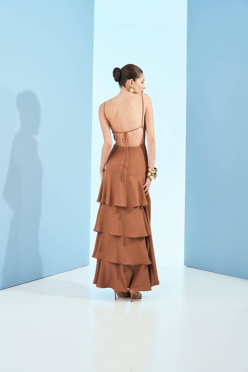 Vestido Com Vazado Frente - Mocha VES0057MCH