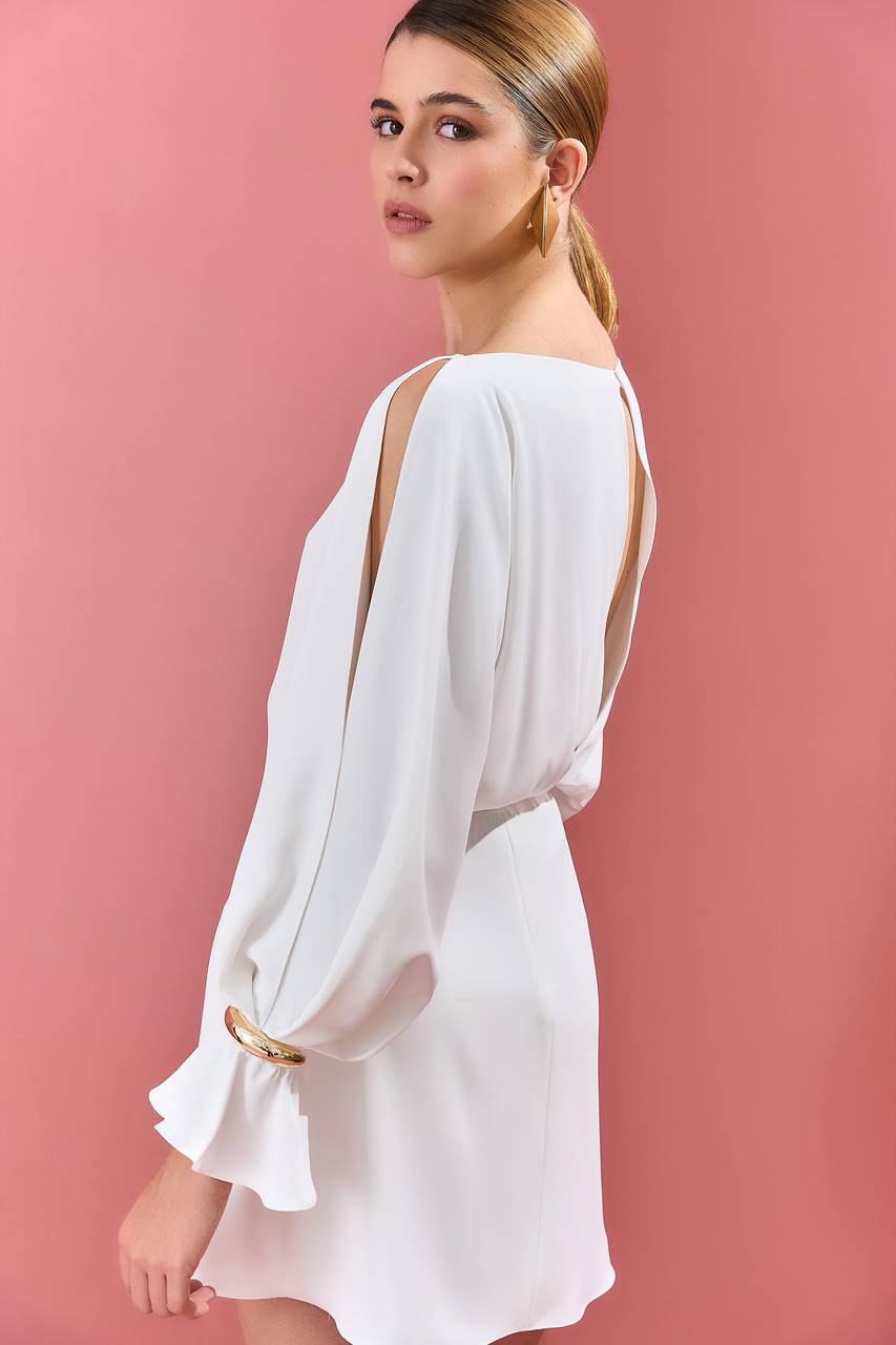 Vestido Curto Manga Vazada - Off White VES0044OFF