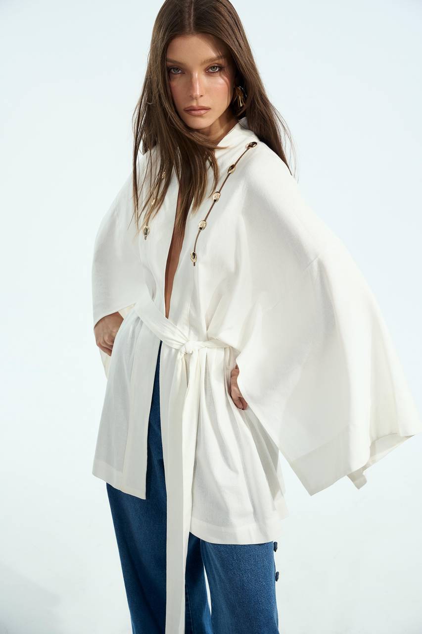 Kaftan Linho Detalhe Transparência - Off White VES0016