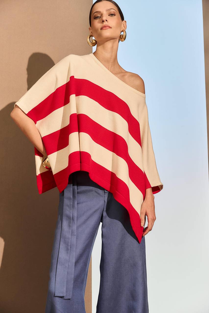 Blusa Tricô - Vermelho/off BLU0056VE/OFF