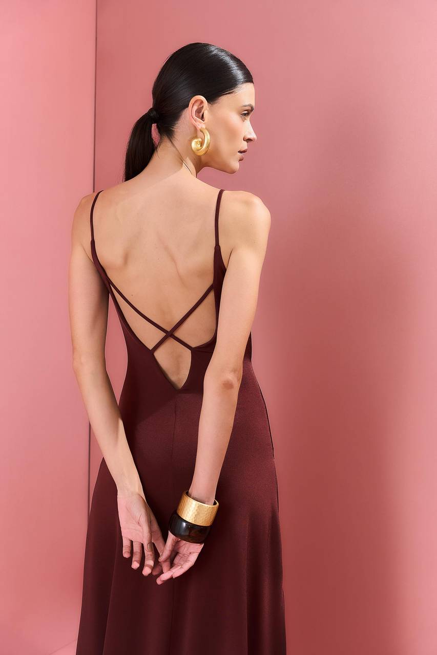 Vestido Longo Jersey Com Amarração - Tobaco VES0042TB