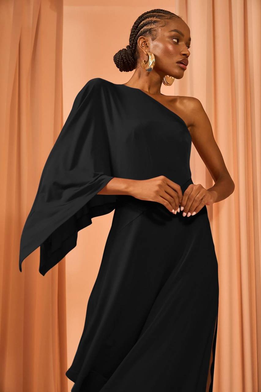 Vestido Midi Ombro Só Envelope - Preto VES2055PTO