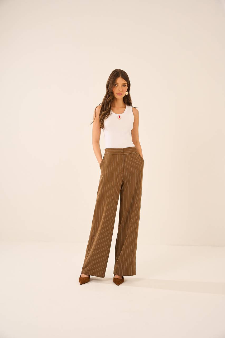 Calça Risca De Giz - Caramelo CAL0016PELE