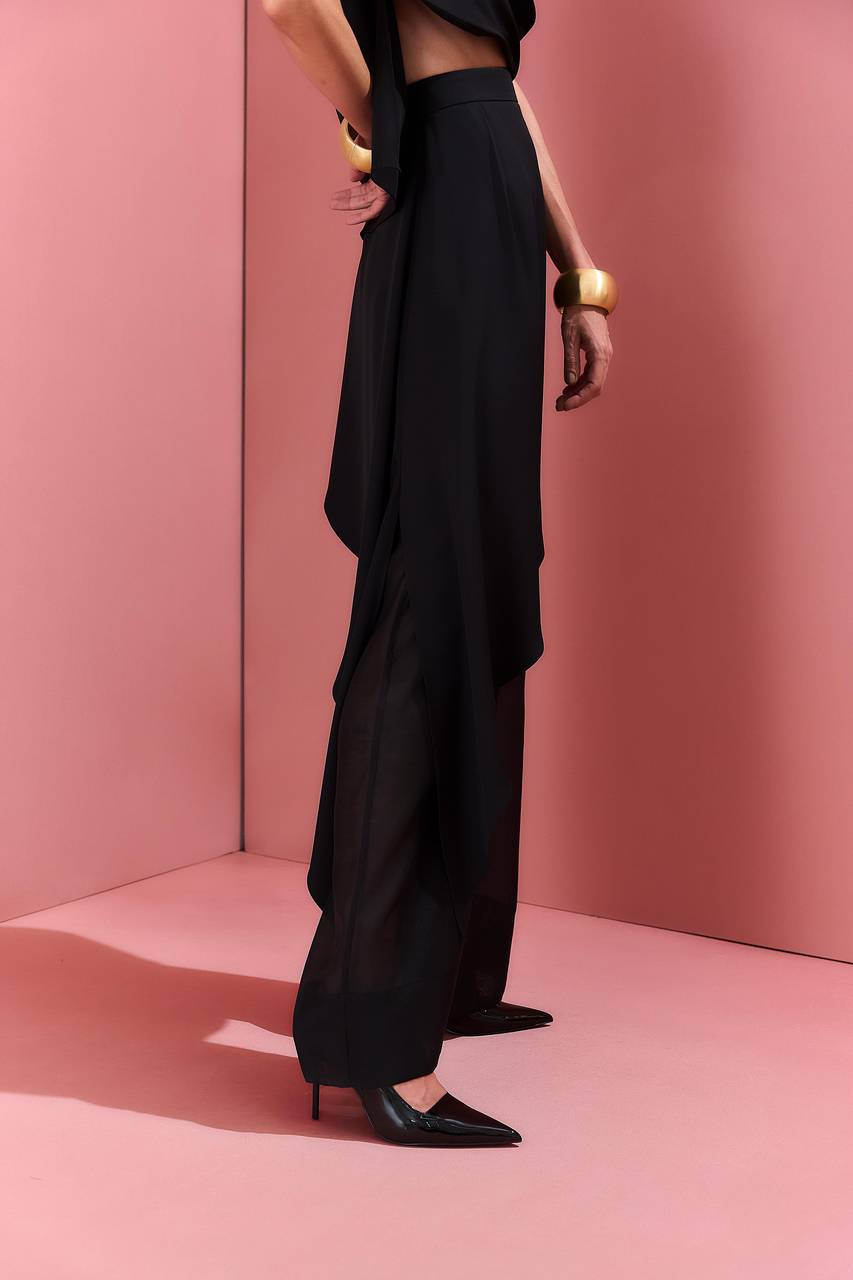 Calça Fluida Com Basque - Preto CAL0074PTO