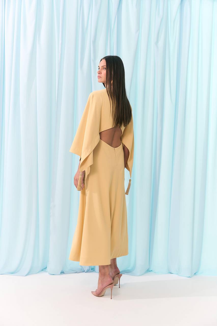 Vestido Longuete Manga Farta Tencel - Manteiga VES2015