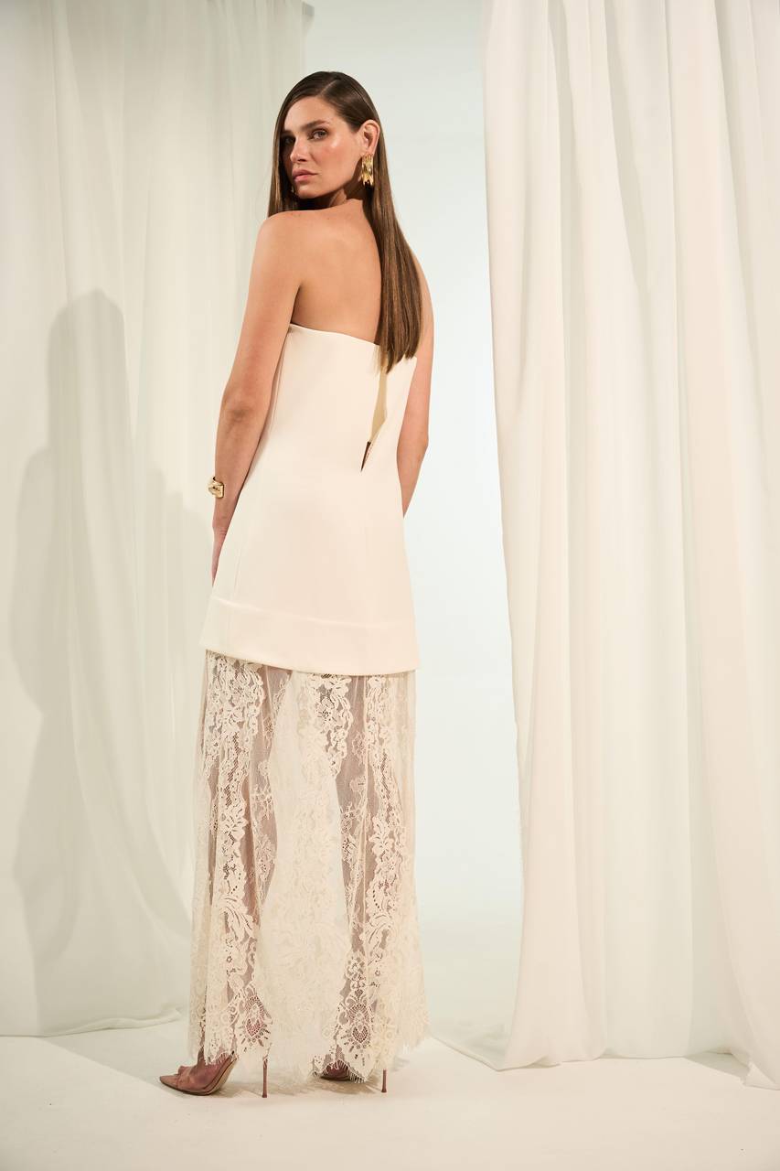 Vestido Tqc Alfaiataria com Renda - Off White VES2013OFF