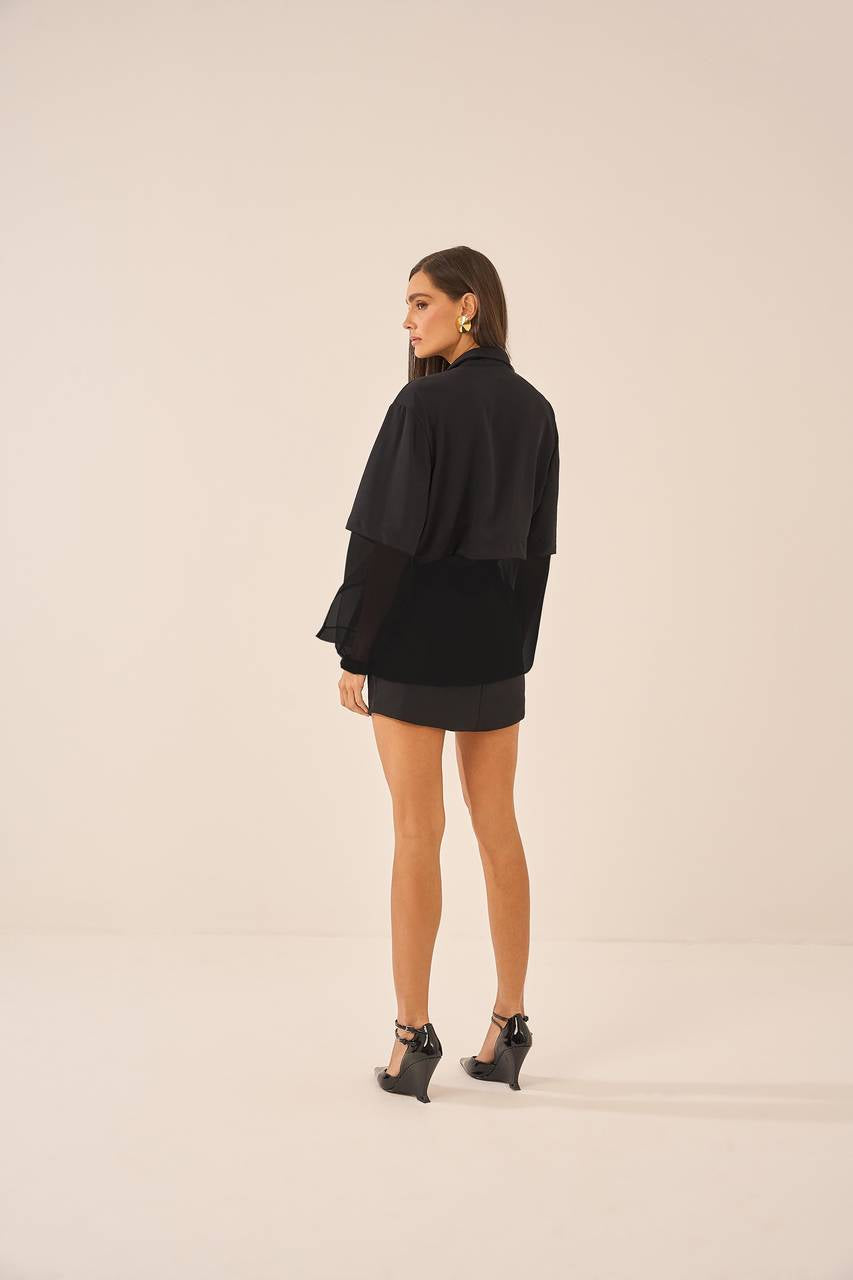 Parka Em Tecido Com Transparência - Preto PAK0004PTO