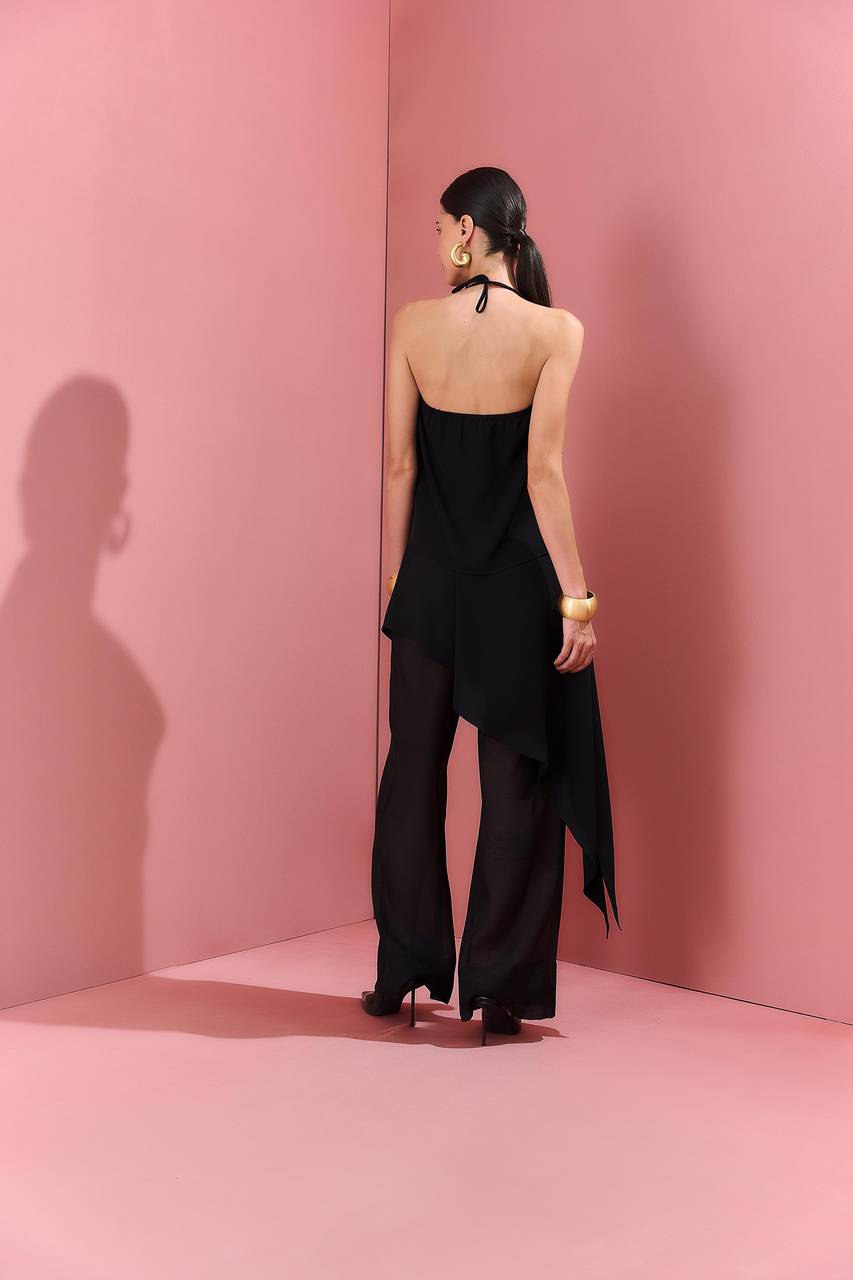 Calça Fluida Com Basque - Preto CAL0074PTO