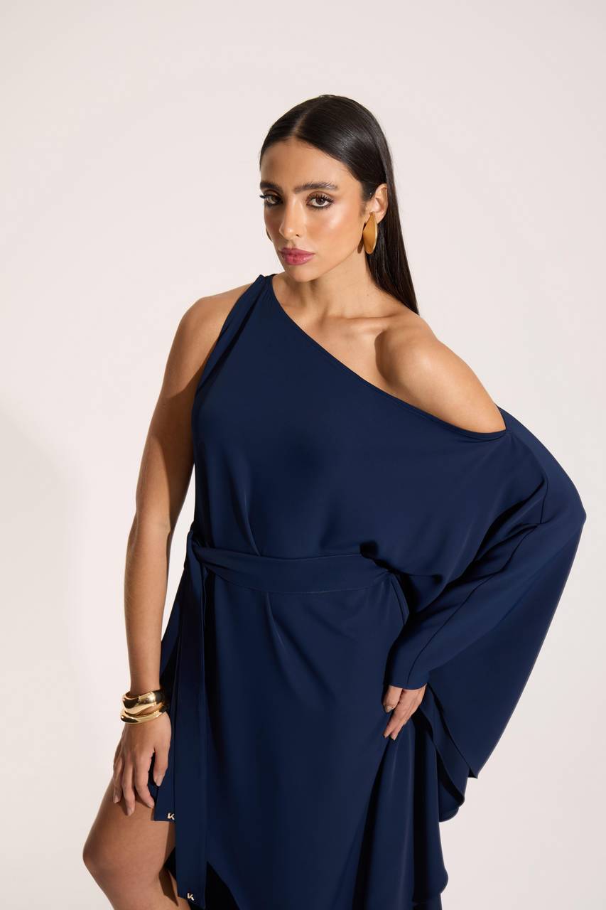 Vestido Maxi Midi Com Faixa Na Cintura - Marinho VES0071MAR