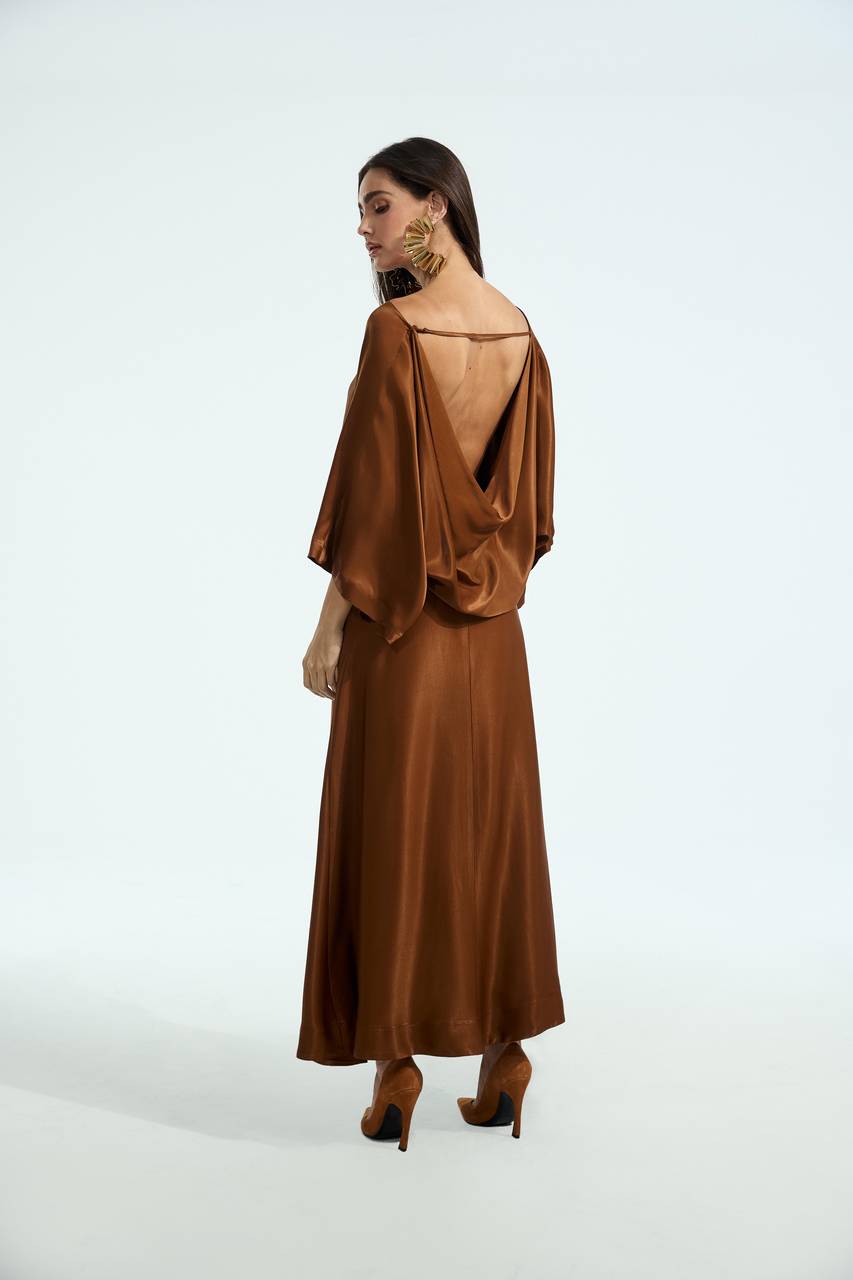 Vestido Midi Manga Ampla - Camel VES0012