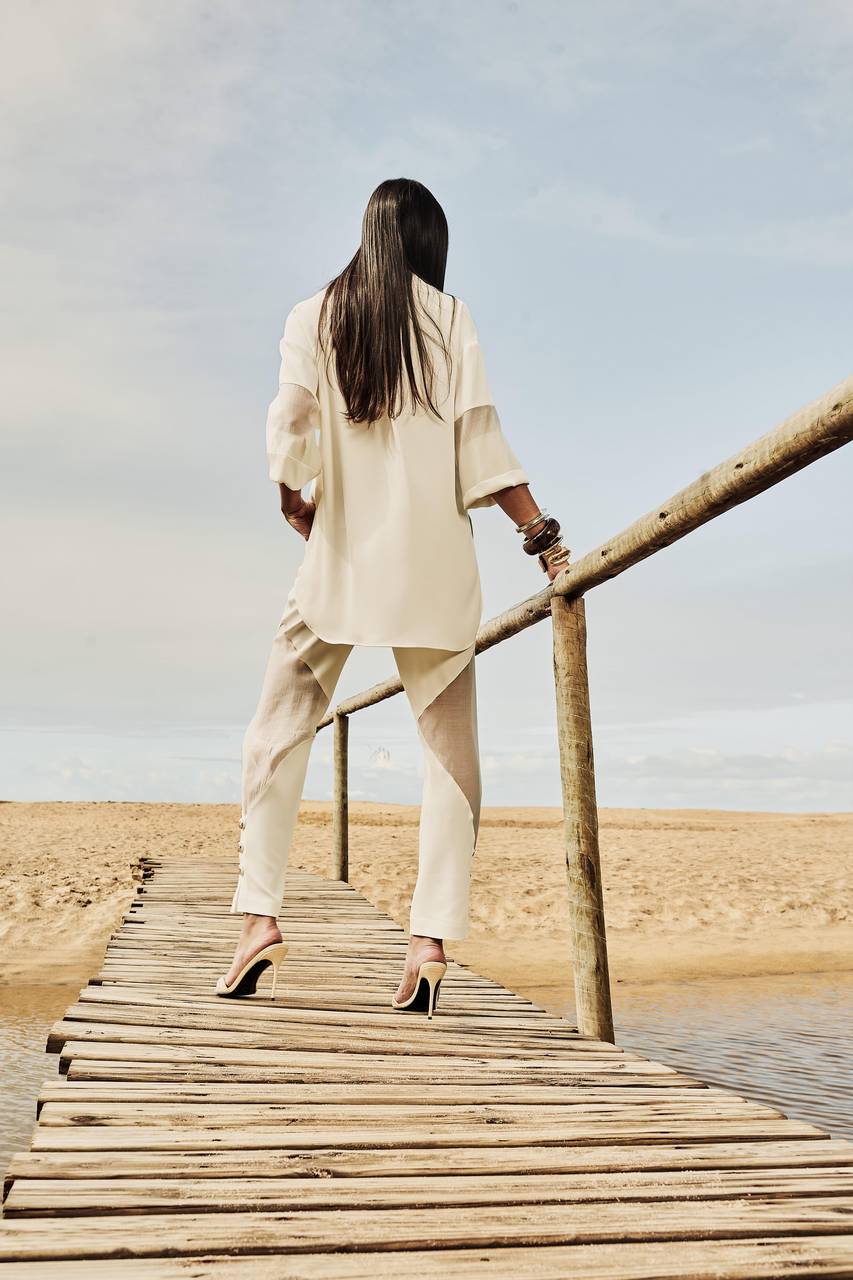 Camisa Crepe E Transparência - Off White CAM0017OFF