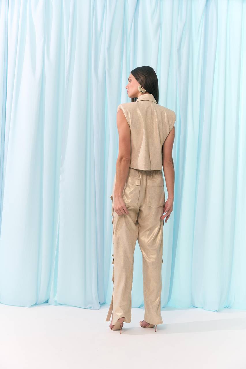 Blazer Cropped Linho Dourado - BLZ2001