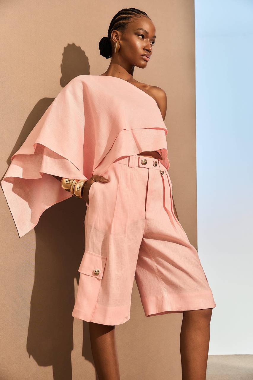 Bermuda Linho Bolso Cargo - Rosa BER0019ROS