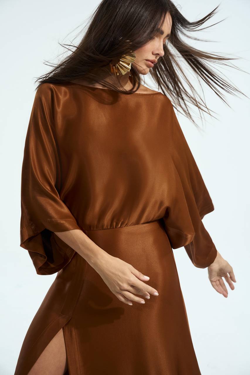 Vestido Midi Manga Ampla - Camel VES0012