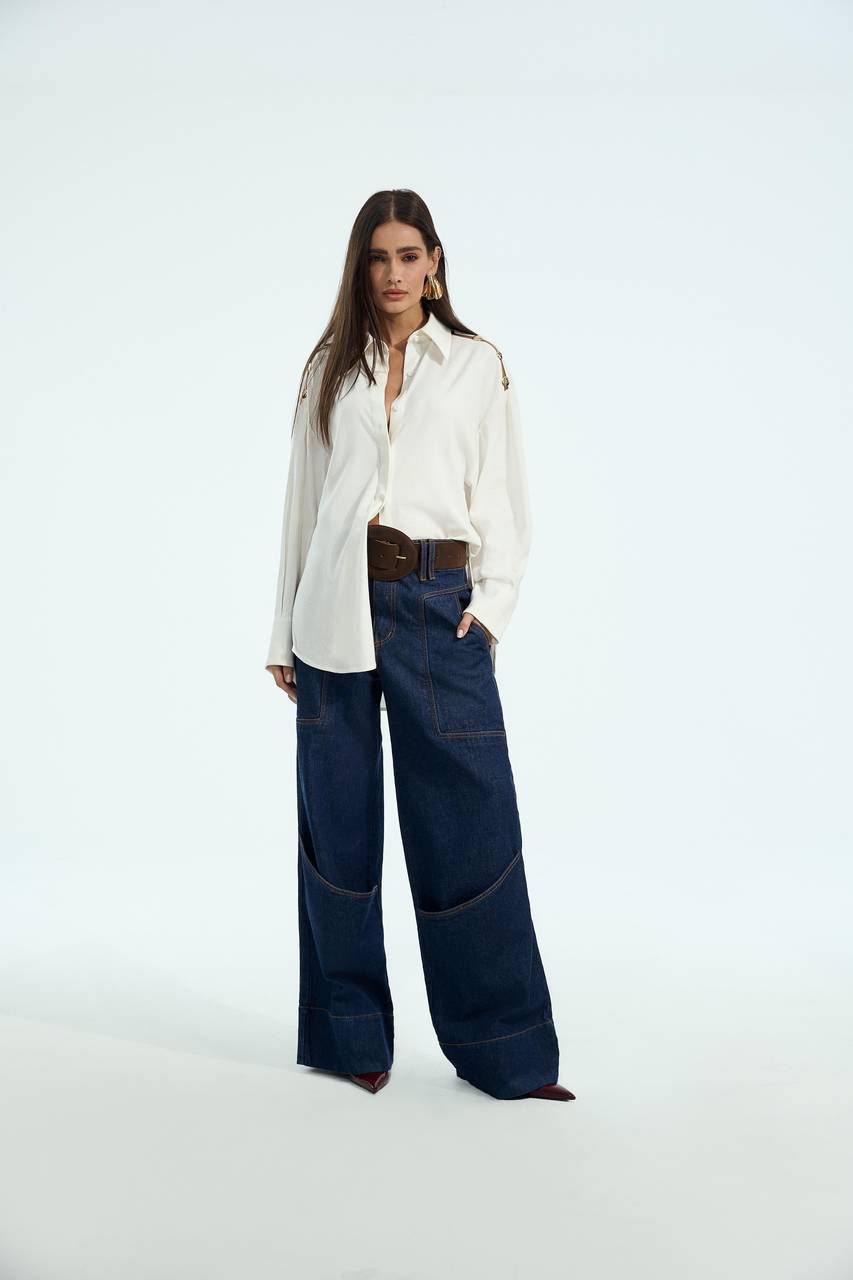 Camisa Linho Transparência Detalhe Metal - Off White CAM0012