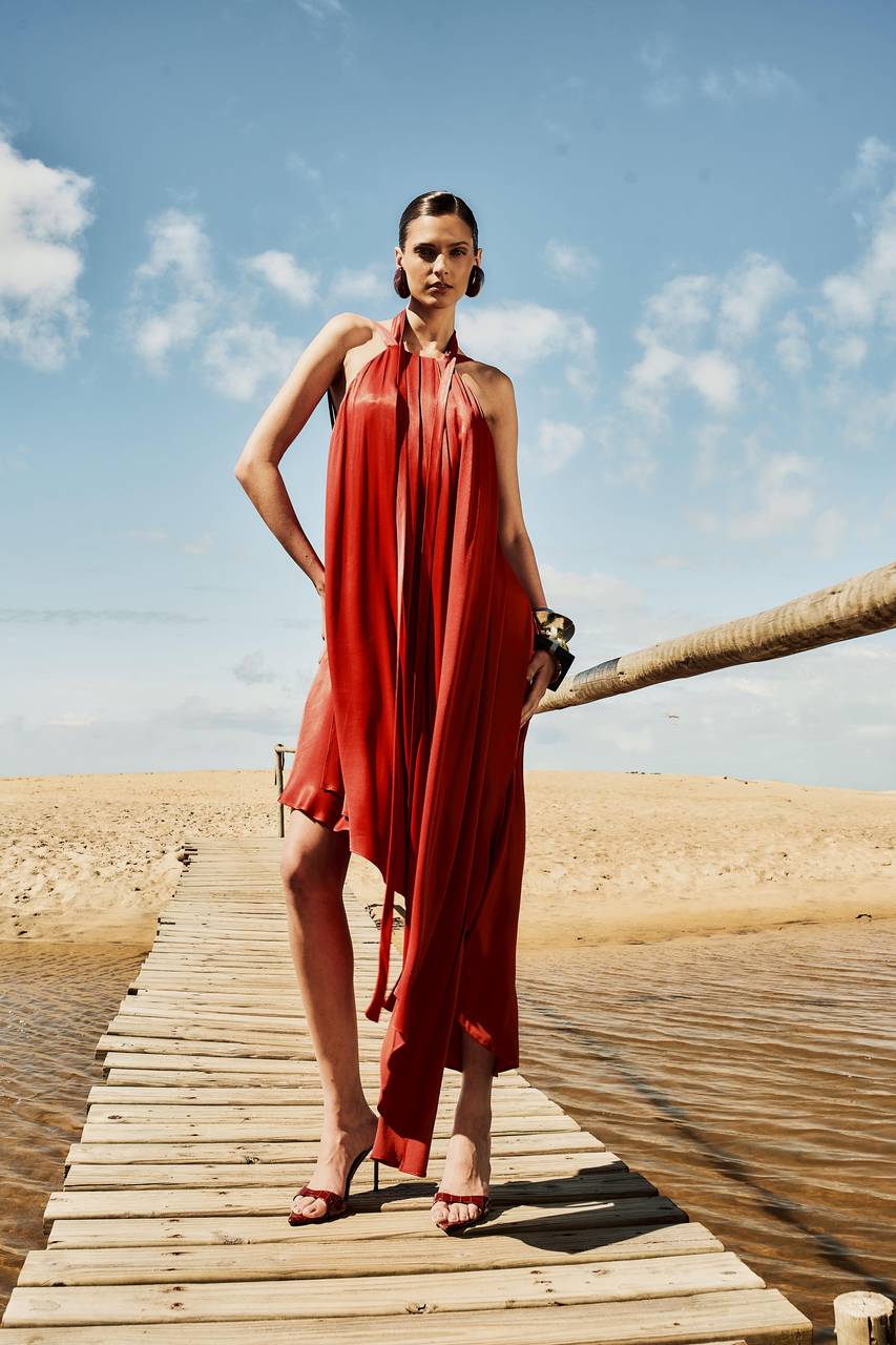 Vestido Midi Gola Amarração - Terra Cota VES0029TERC