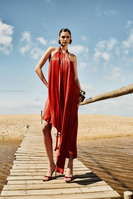 Vestido Midi Gola Amarração - Terra Cota VES0029TERC