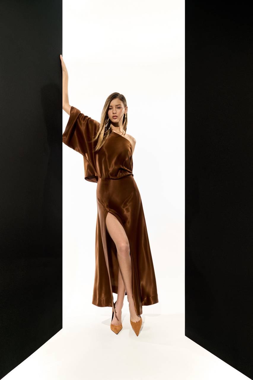 Vestido Midi Manga Ampla - Camel VES0012