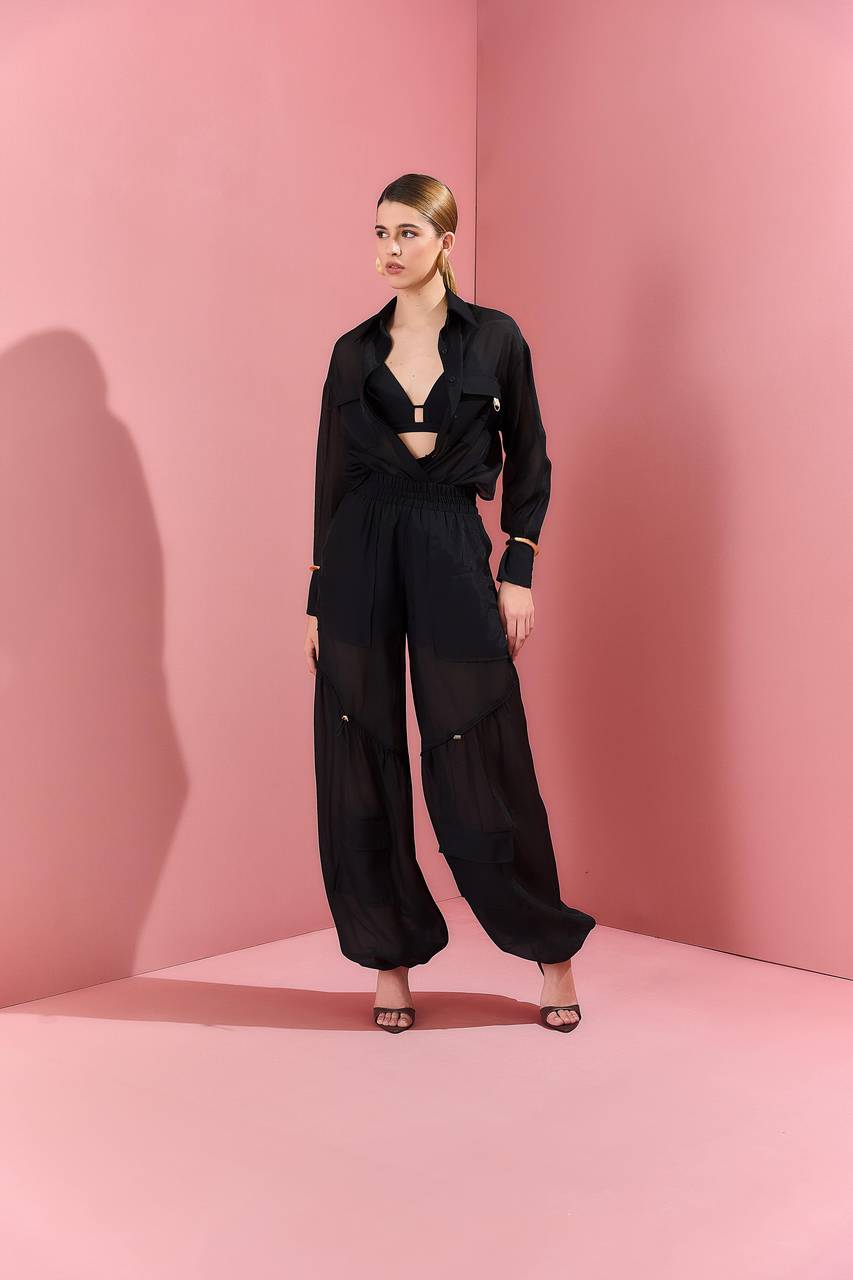 Camisa Fluida Transparente C/ Top - Preto CAM0024PTO
