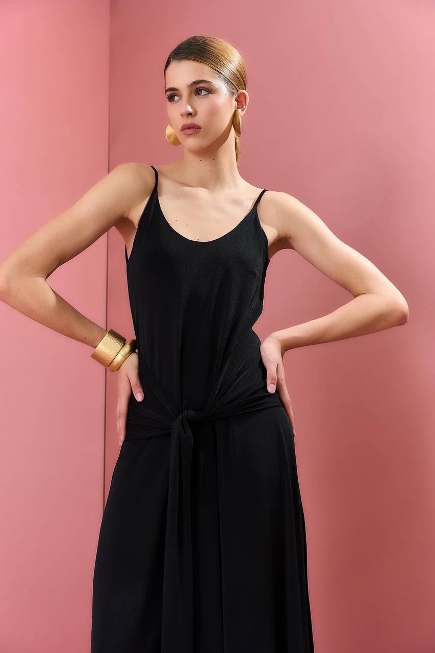 Vestido Longo Jersey Com Amarração - Preto VES0042PTO