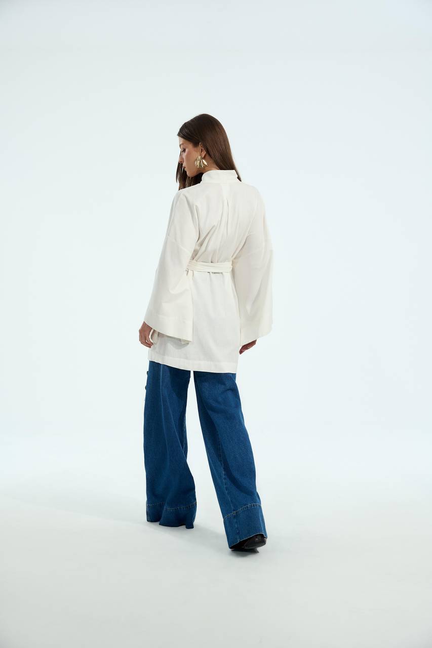Kaftan Linho Detalhe Transparência - Off White VES0016