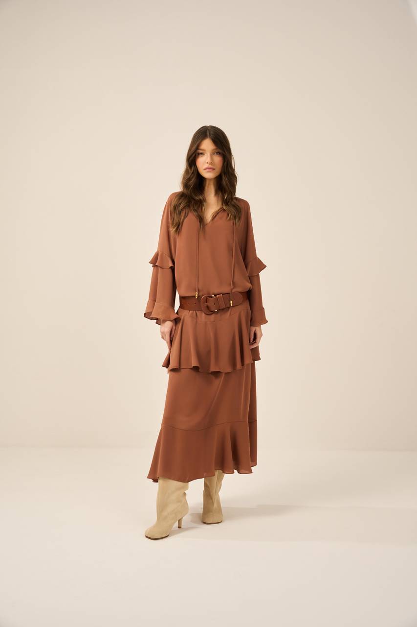 Vestido Boho Babados - Marrom VES0007MRO
