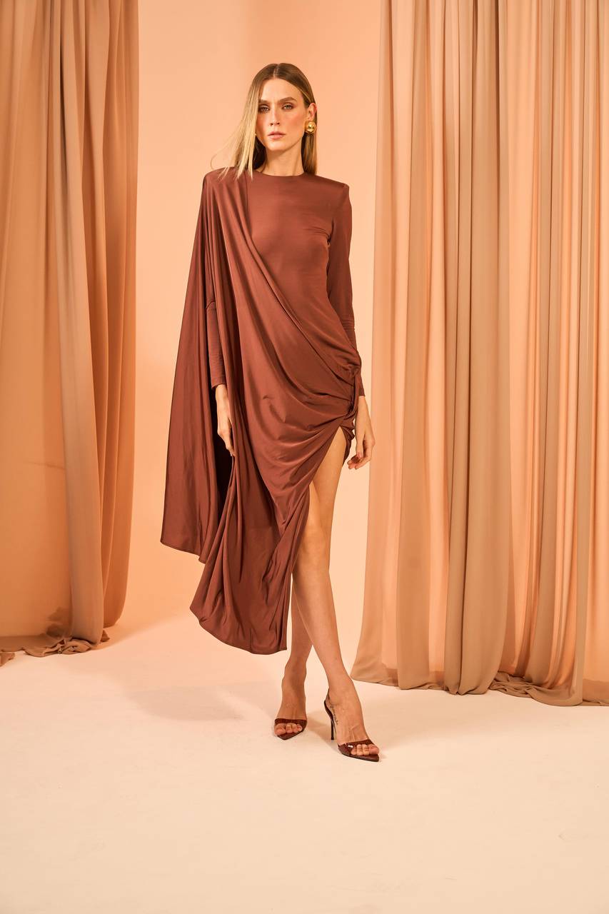 Vestido Midi Jabour Lateral - Marrom VES2048MRO