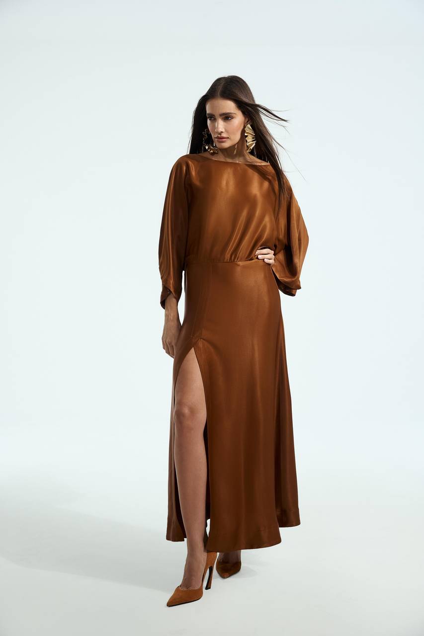 Vestido Midi Manga Ampla - Camel VES0012