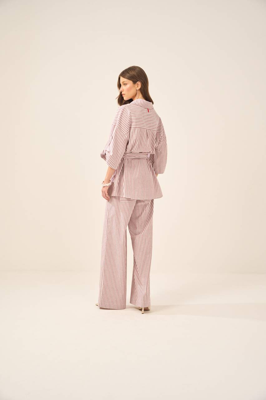 Calça algodão Listra - Branco/marrom CAL0014BR/MRO