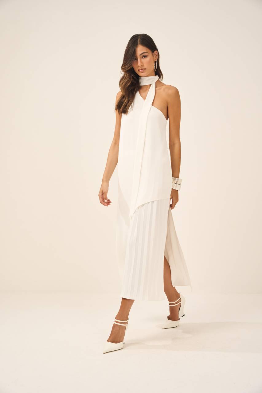 Vestido Crepe Fenda Plissado - Vanila VES0006VAN