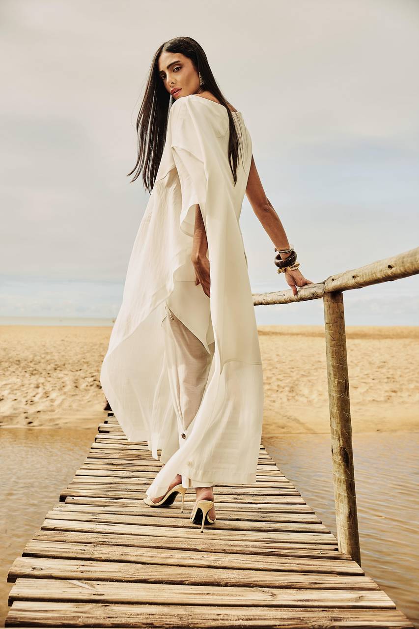 Vestido Longuete Crepe C/ Transparência - Off White VES0032OFF