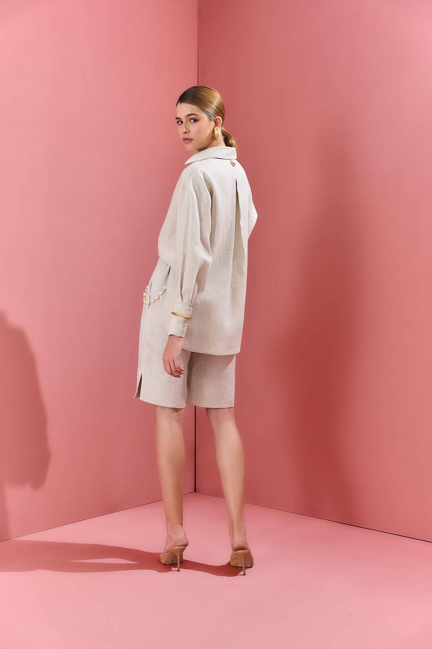 Camisa Linho Rolotê Pérola - Natural CAM0020NATURAL