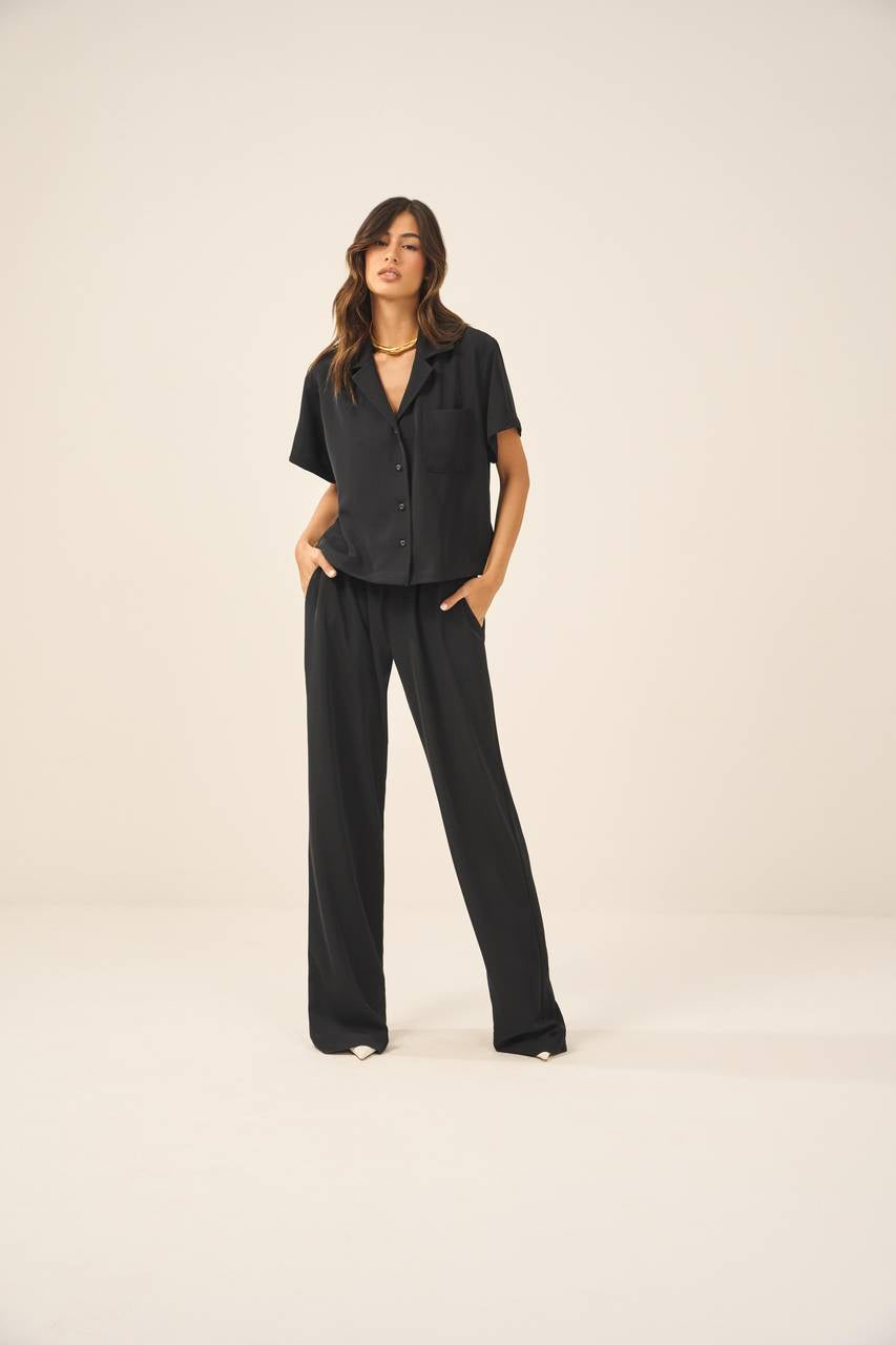 Conjunto Camisa Crepe Calça Elastico - Preto CJT0005PTO