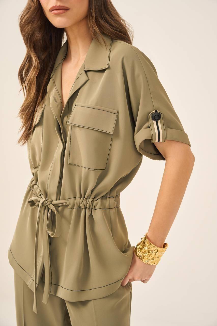 Parka Manga Curta Pesponto - Verde Militar PAK0003VDMT