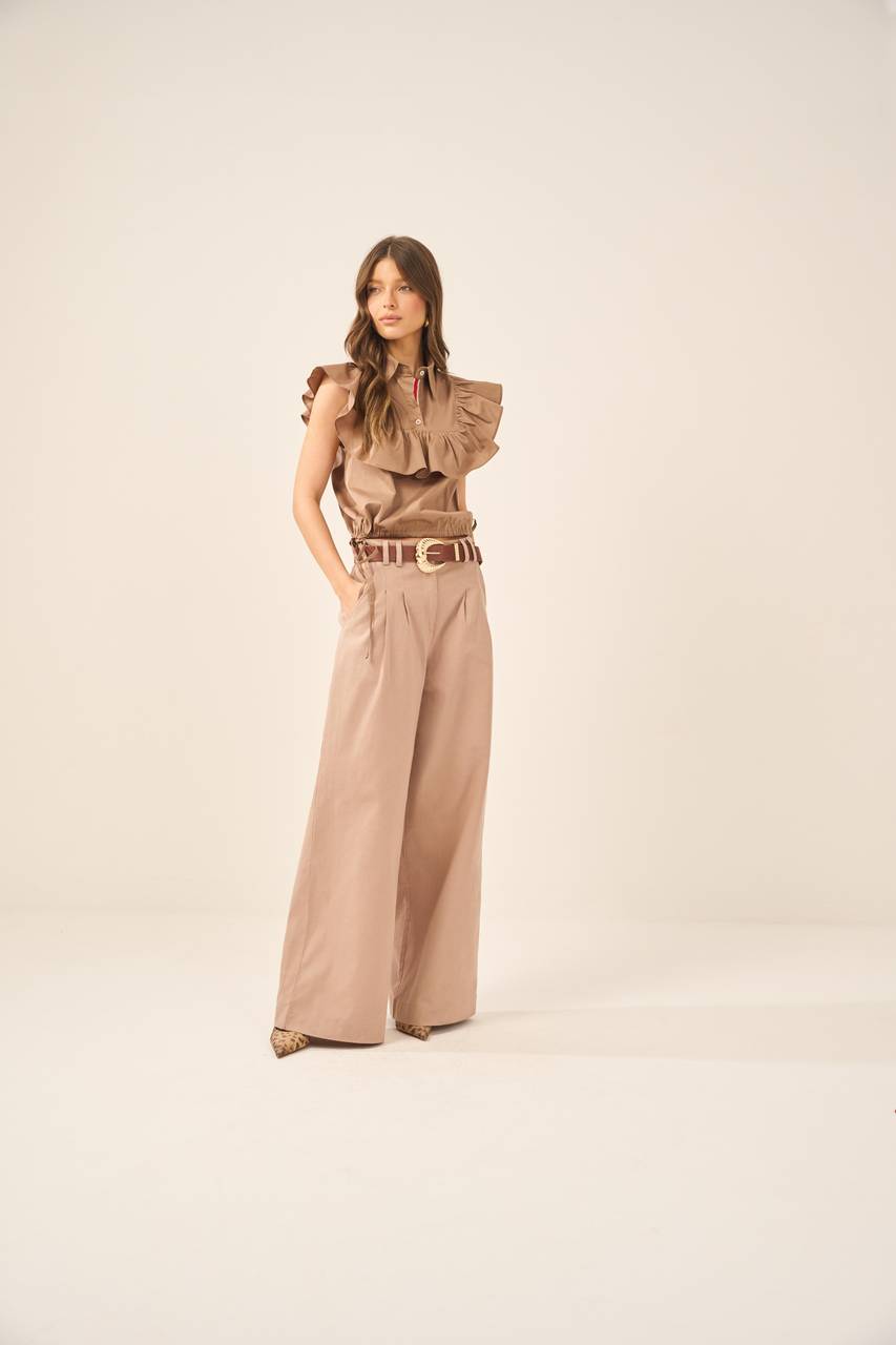 Blusa algodão Babado - Caqui BLU0009CAQ