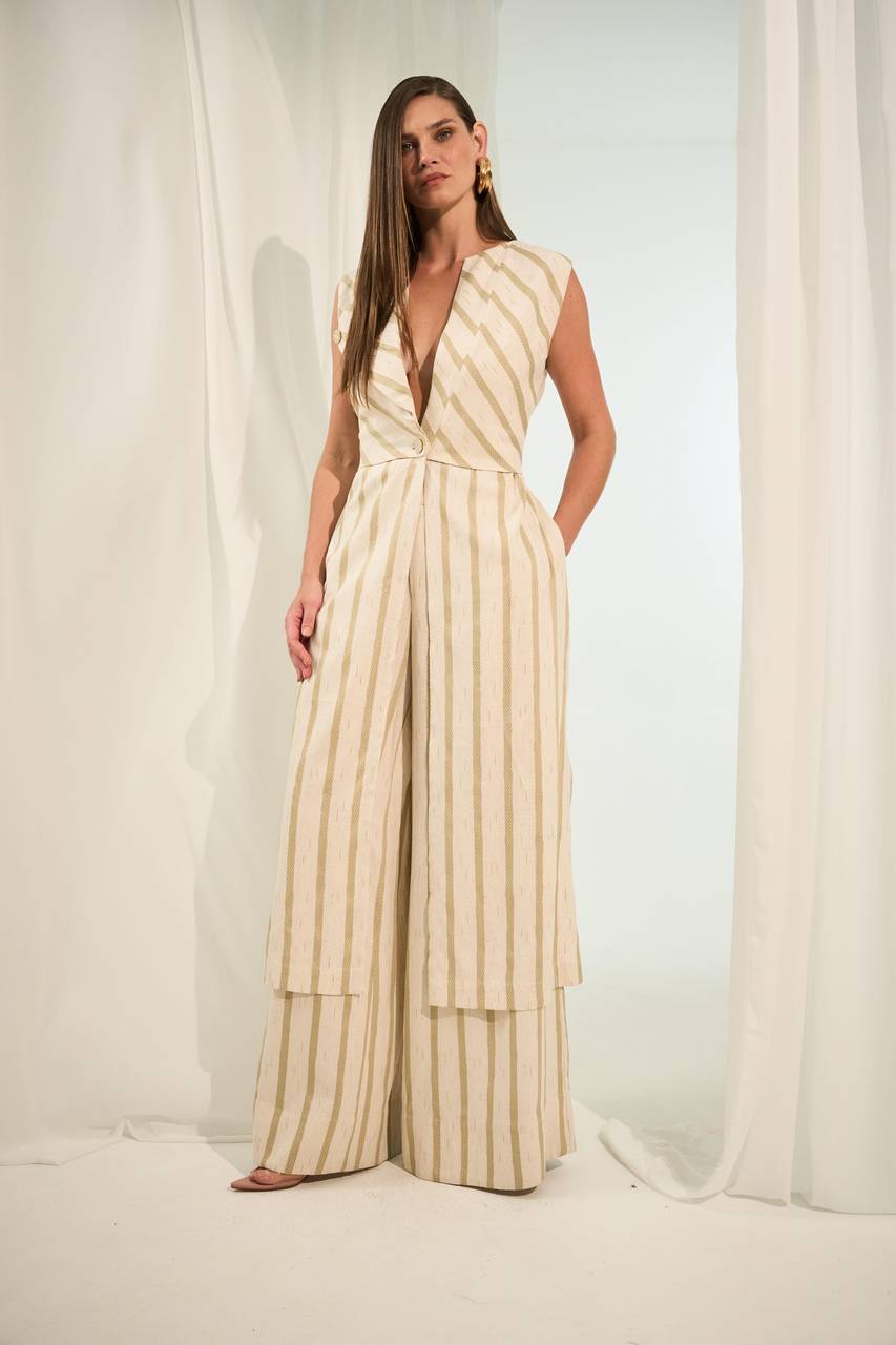 Calça Pantalona - Natural/verde CAL2013NAT