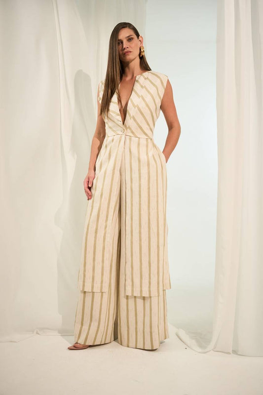Calça Pantalona - Natural/verde CAL2013NAT