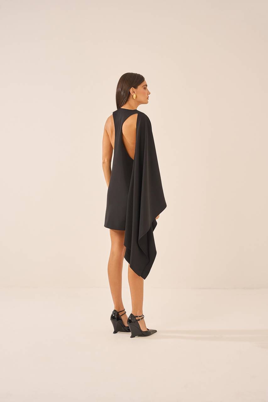 Vestido Curto Ombro Sobreposição - Preto VES0011PTO