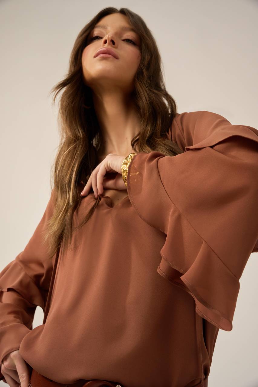 Vestido Boho Babados - Marrom VES0007MRO