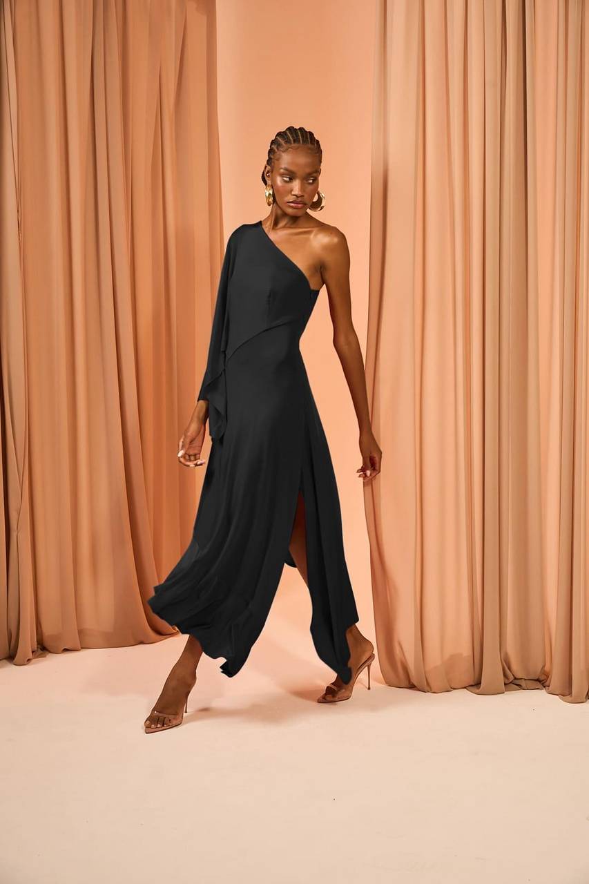 Vestido Midi Ombro Só Envelope - Preto VES2055PTO