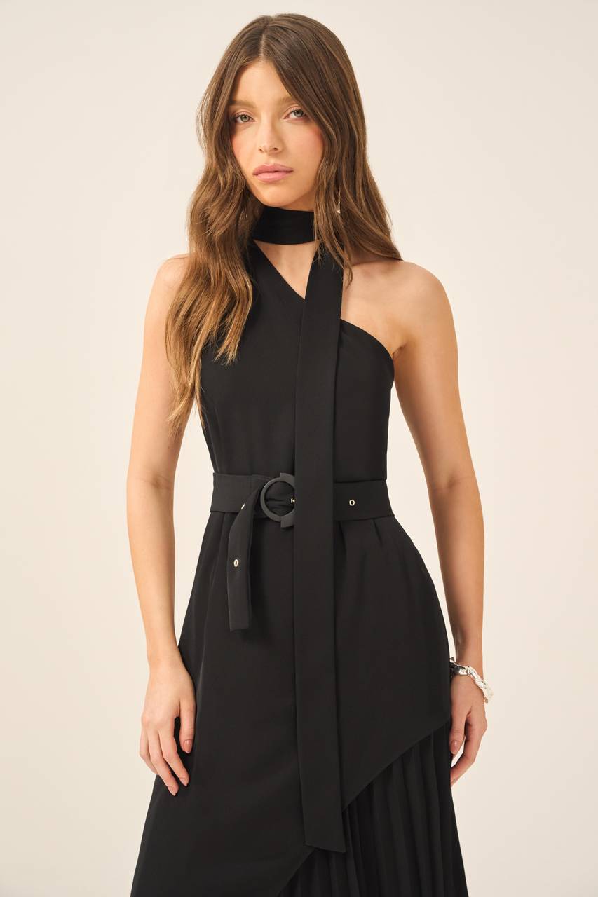 Vestido Crepe Fenda Plissado - Preto VES0006PTO