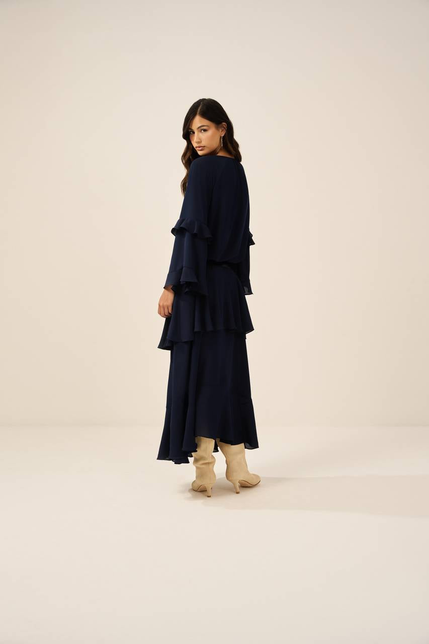 Vestido Boho Babados - Marinho VES0007MAR