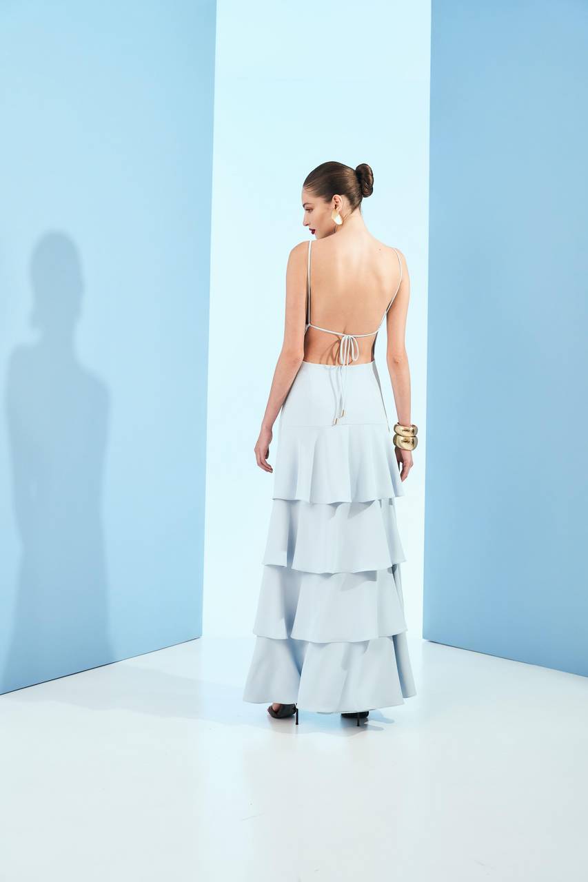 Vestido Com Vazado Frente - Azul Nuvem VES0057AZN